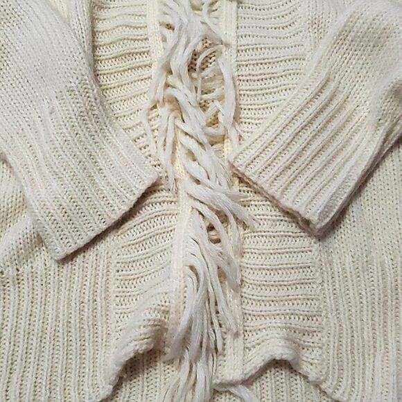 HOST PICK Boho Chic Cream Fringed Longsleeve Knitted Waist Belt Cardigan - Picture 8 of 9